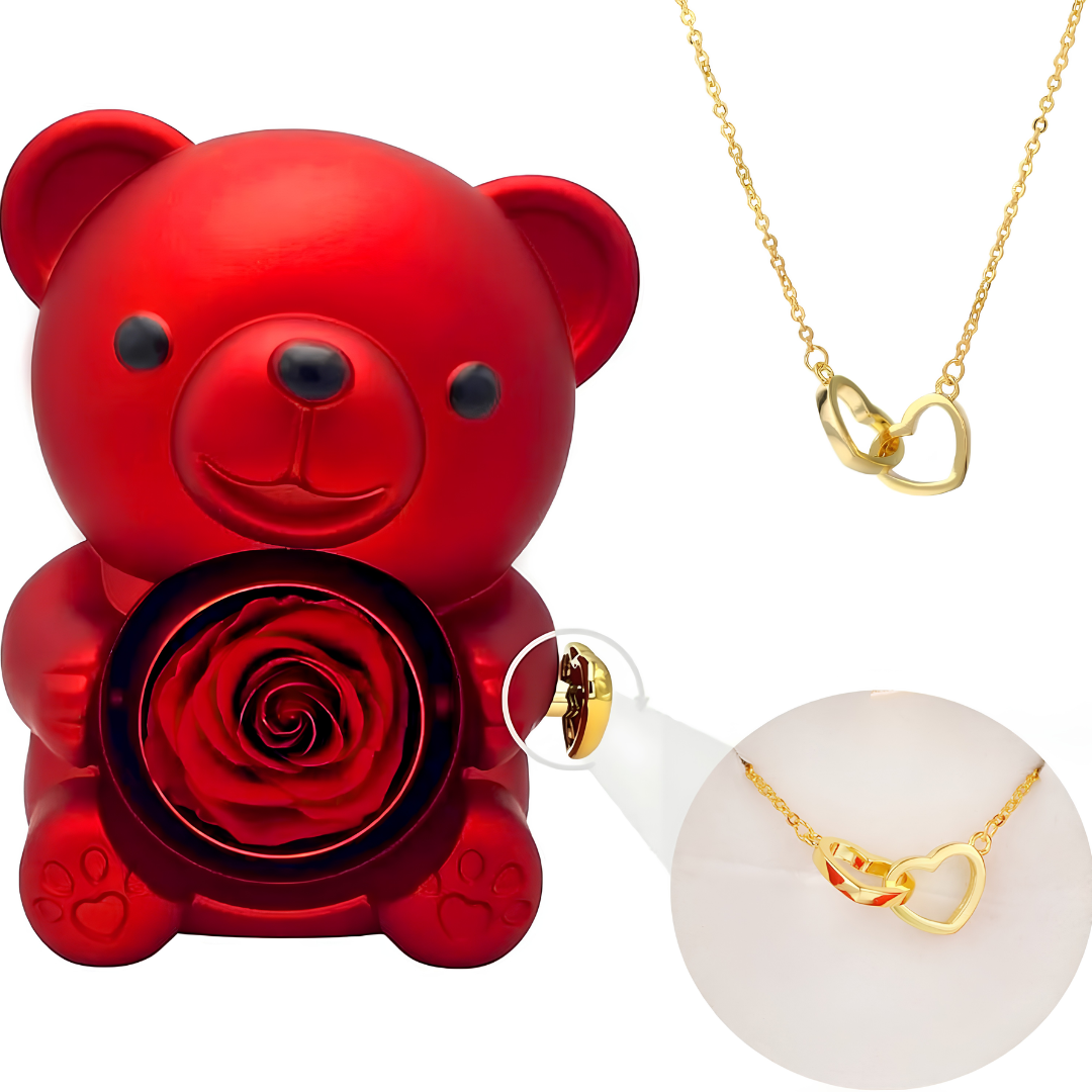 Eternal Rose Bear with Engraved Necklace
